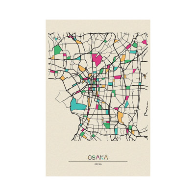 Osaka, Japan Map by Ayse Deniz Akerman - Wrapped Canvas Painting