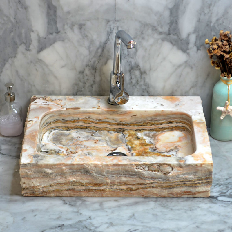 Oliver Rectangular Golden Onyx Above-Counter Stone Sink