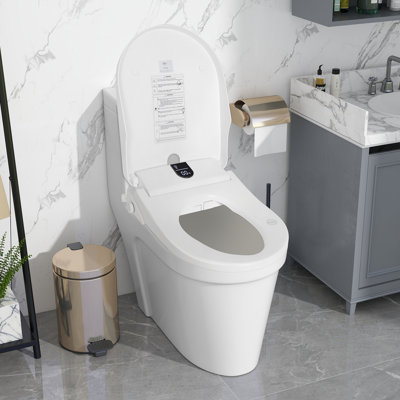 Electronic Smart Bidet Seat With Warm Air Drying, Heated Seat With Remote Control, Self-cleaning