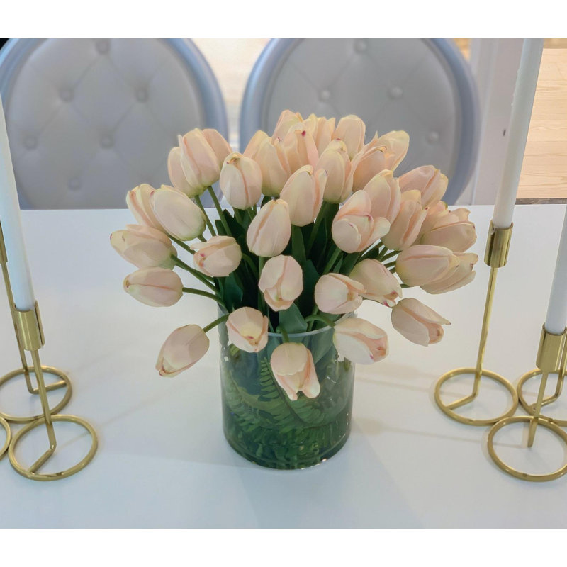 Large Real Touch Tulip Arrangement In Cylinder Glass Vase