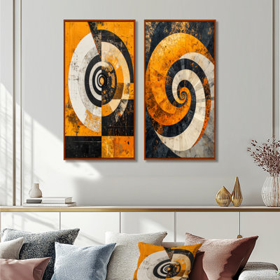 Vortex Geometric Spiral I - Geometric Wall Art 2 Pieces Set