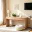 Console d'entrée de 47 pouces à 2 tiroirs, fini bois naturel - Table d'appoint étroite en mélamine pour couloir, salon, hall d'entrée ou appartement - Table de rangement pour objets de décoration et livres