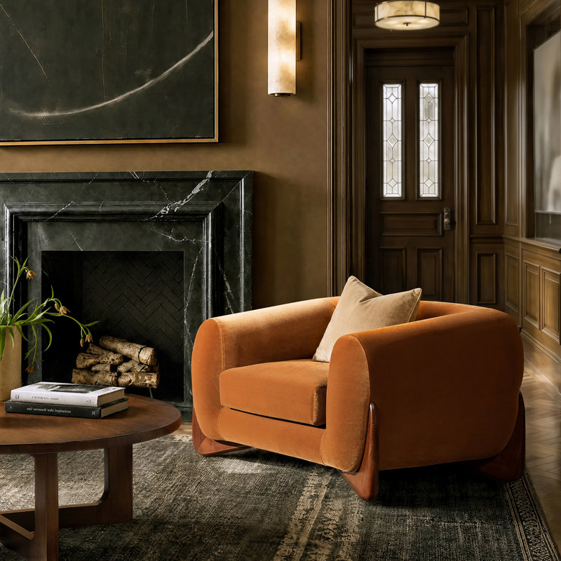 Amala Upholstered Barrel Chair, Orange Velvet