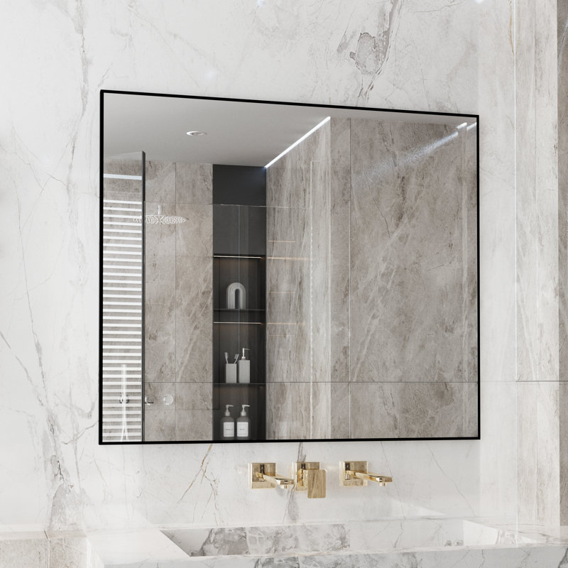 Miroir d'appoint Lesamuel, Noir mat, 36 po x 42 po, Rectangulaire