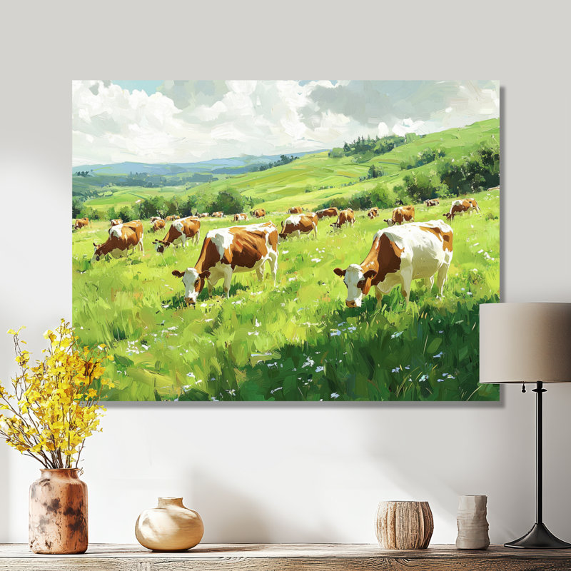 Cows In The Pasture - campagne, impression sur métal, H 12 po x l 20 po