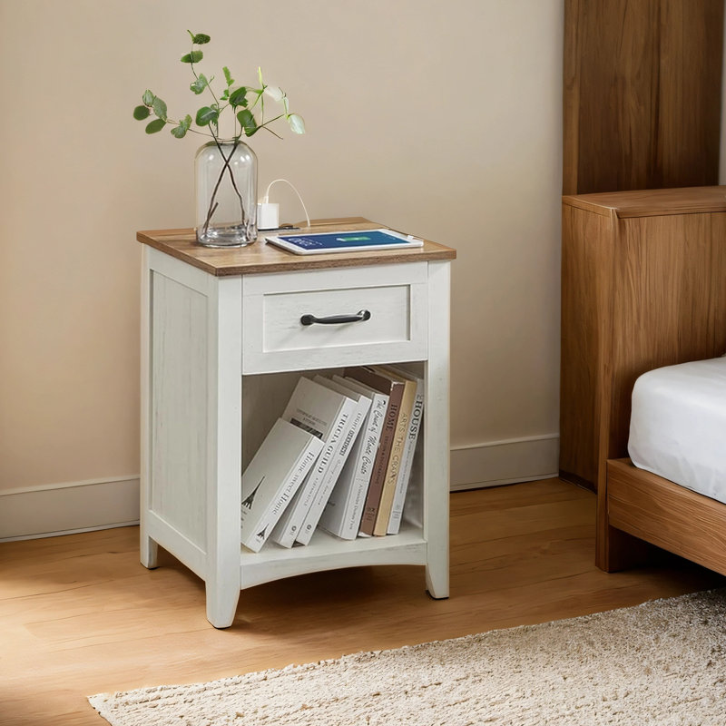 Allenside 18'' W Nightstand with Charging Station, White/ Brown, Individual