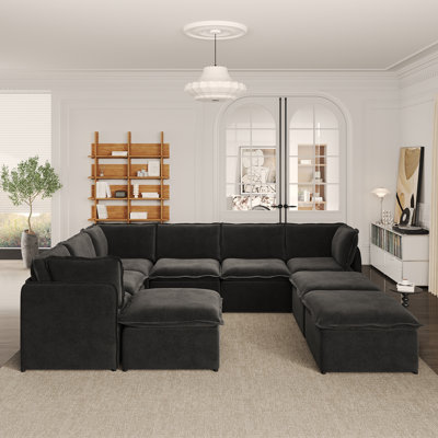 Canapé modulaire modulaire 9 pièces Advait, combinaison libre avec structure en fer léger et repose-pieds Advait