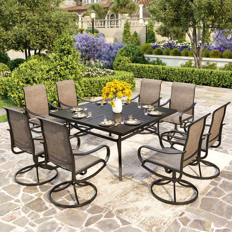 Leonard 8 - Person Patio Dining Set with Square Table, Brown