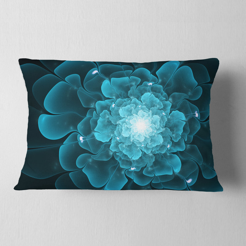 «Fractal Flower», art numérique bleu - coussin décoratif imprimé floral