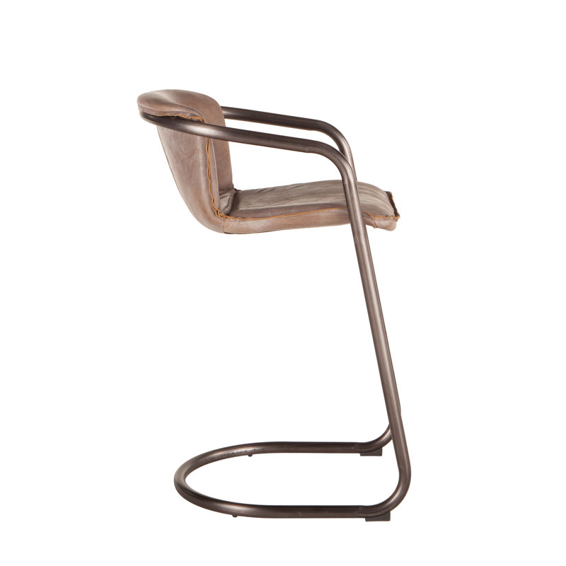 Chiavari Upholstered Stool with Metal Frame, Jet Brown Leather/ Vintage Bronze Frame, Bar Stool (29" Seat Height)