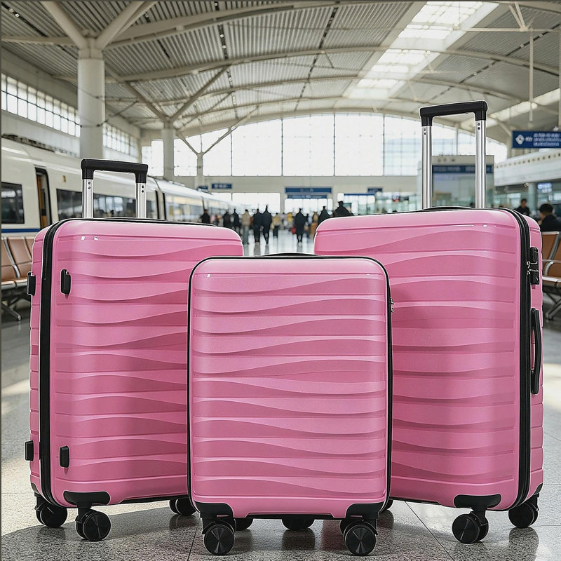 Ensemble de valises de voyage en PP de qualité supérieure, ensemble de valises à verrou TSA 3 pièces avec des tailles de 20, 24 et 28 pouces avec roues pivotantes à 360 °, rose