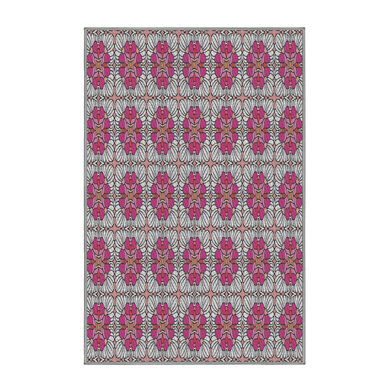 Tapis à motif floral rose, Rectangle 5 pi x 7 pi