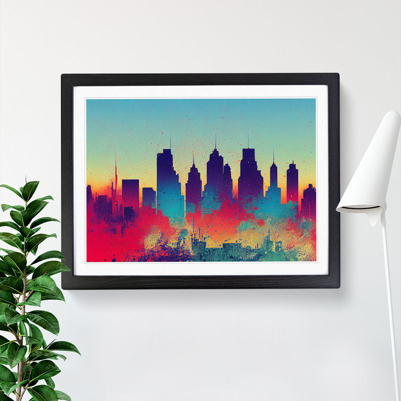 Skyscraper Skyline Splash Vol.6 Abstract - Single Picture Frame Print, Black, 46cm H x 64cm W x 2cm D
