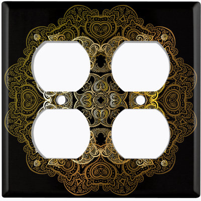 Yellow Circle Mandala Black Patterned 2 - Gang Duplex Outlet Standard Wall Plate