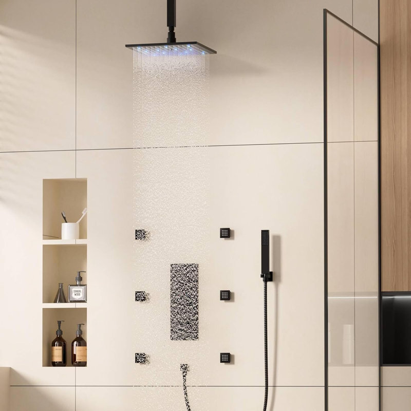 Ensemble de robinet de douche noir à jets de pluie 8 po