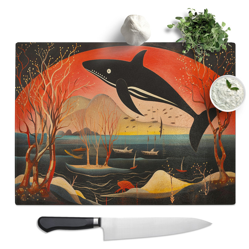 Whale Art Deco  Glass Chopping Board
