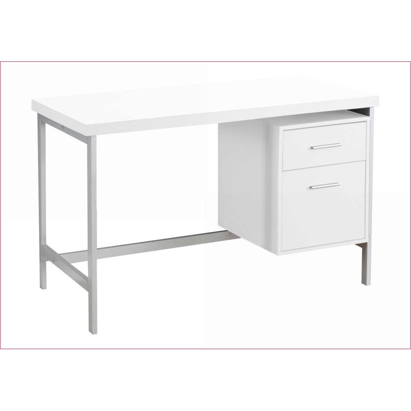 Bureaux: bureau d'ordinateur contemporain de 48 po avec tiroirs de rangement, structure en métal stratifié blanc et gris, configuration réversible | Blanc | Panneau de particules