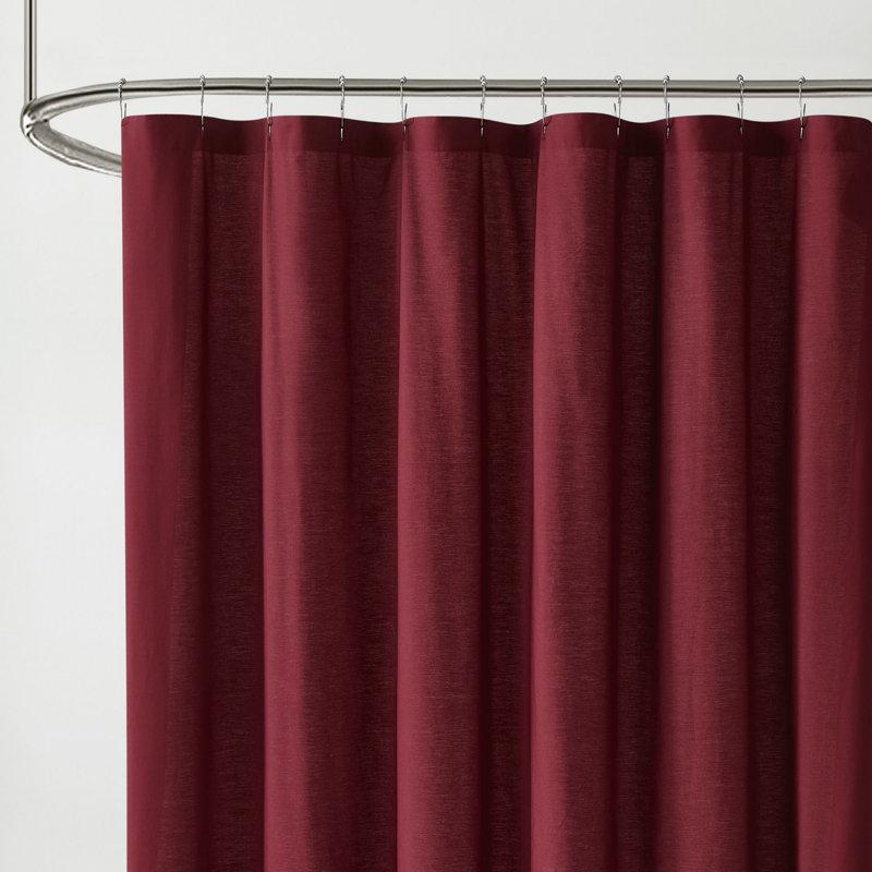 Ebern Designs Solid Cotton Percale Shower Curtain, Burgundy