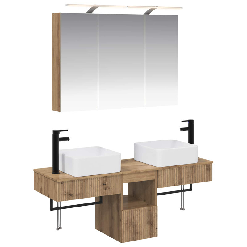 Vanity & Mirror Set, Medium Wood