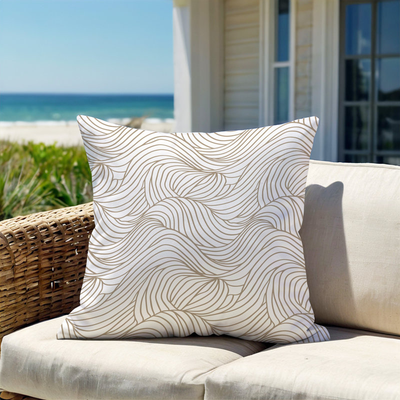 Barnon Abstract Outdoor Reversible Throw Pillow, Beige, 16"H x 16"W