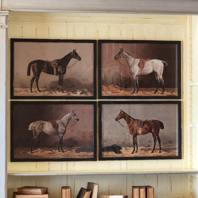 English Equestrian Rustic Traditional Horse Framed Canvas Prints - Set of 4