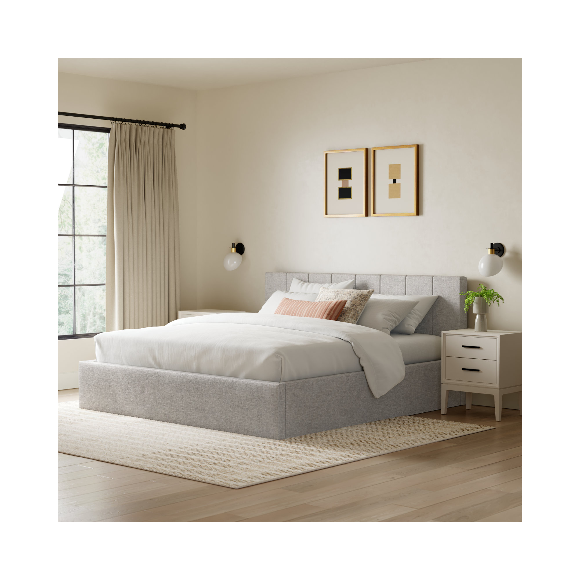 Delmar Upholstered Bed, Queen, Selene Stone