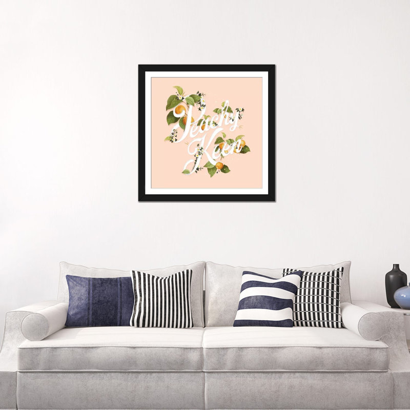 «Peachy Keen Peach», art textuel sur toile, Blanc, Papier d'art encadré noir, H 24 po x l 24 po x P 1 po
