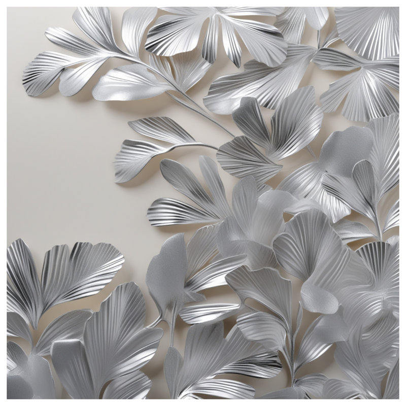 Silver Metallic Leaves Double Sided Throw Pillows, 16 x 16 inches