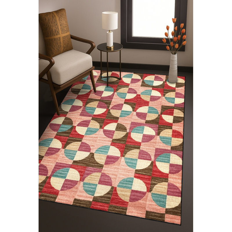 Tapis bleu tissé lavable rétro Mosso, 2'6" x 4'11"