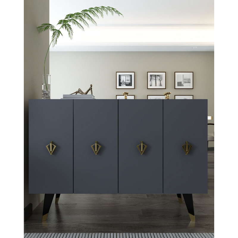 Console moderne, anthracite et or, 47,2 po x 31,5 po x 11,6 po | 100% panneau de particules enduit de mélamine, épaisseur: 0,7 pouce | Plusieurs tablettes, fixation murale, design élégant et fonctionnel pour la décoration intérieure