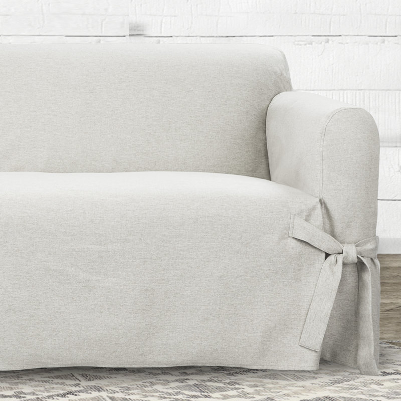 Charcoal Farmhouse Basketweave Loveseat Slipcover
