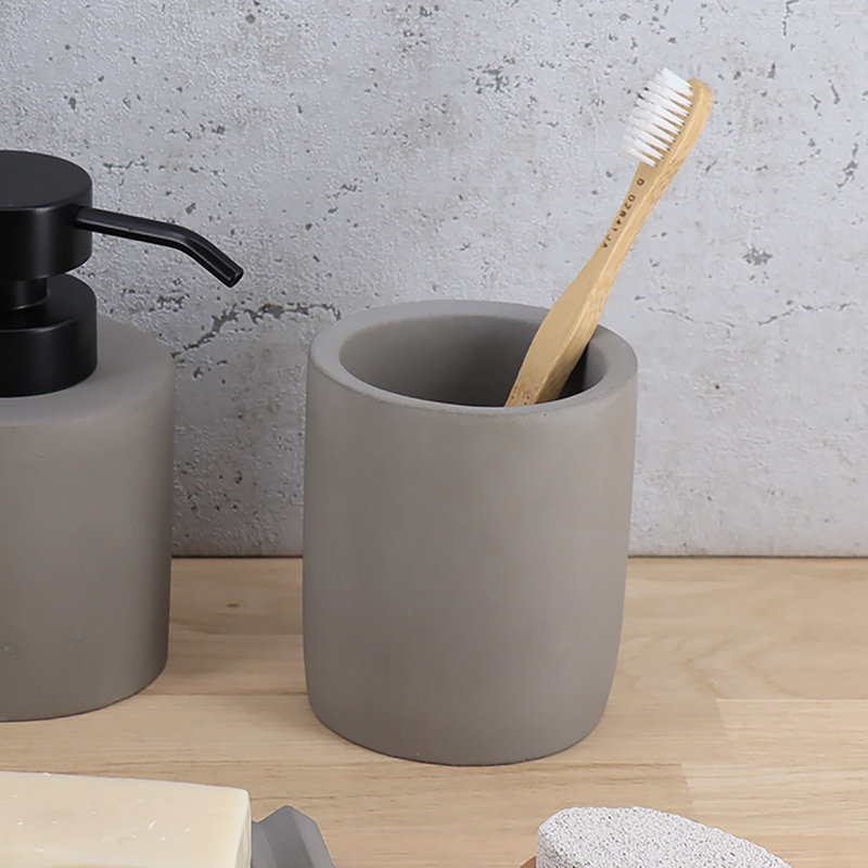 Concrete Cement Toothbrush Holder, Modern Countertop Organizer, Gray