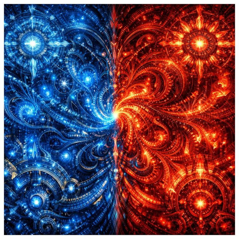 Édredon bleu-rouge à motif fractal, Très grand lit