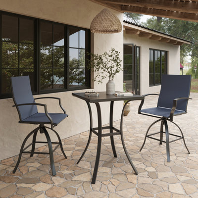 Patio Bar Dining Set With Square Bar Table And Armrest Bar Height Chairs (Set Of 3) by Latitude Run