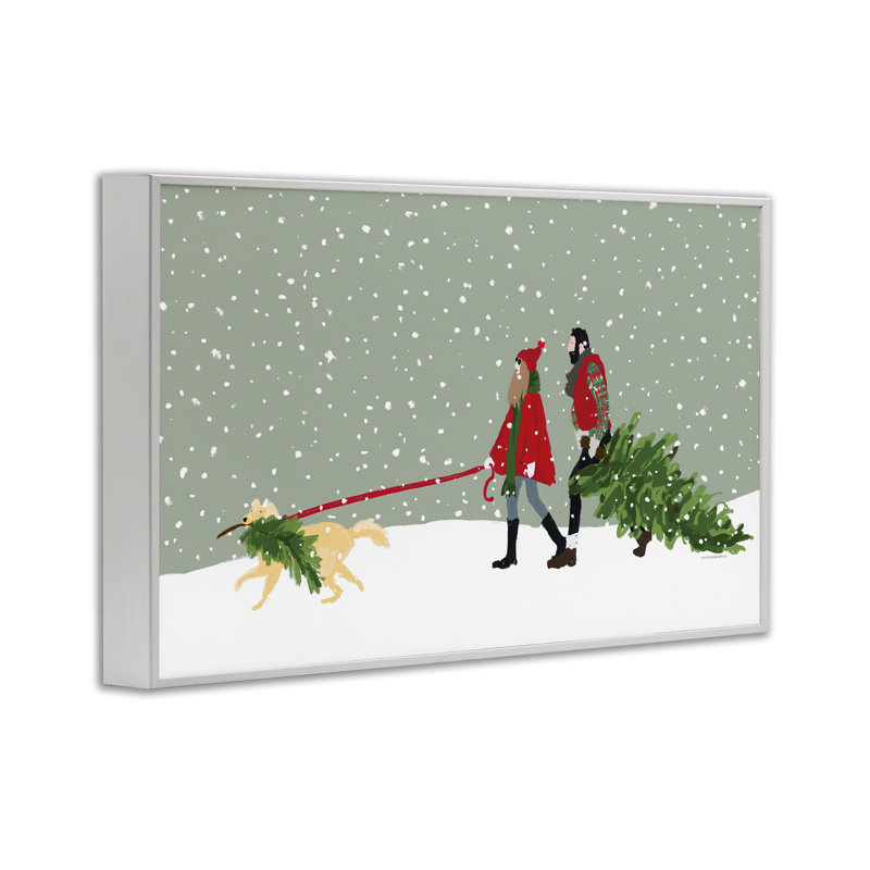 Couple avec arbre de Noël, estampe numérique encadrée par Kamdon Kreations, Giclée encadrée noir minuit, H 12 po x l 18 po