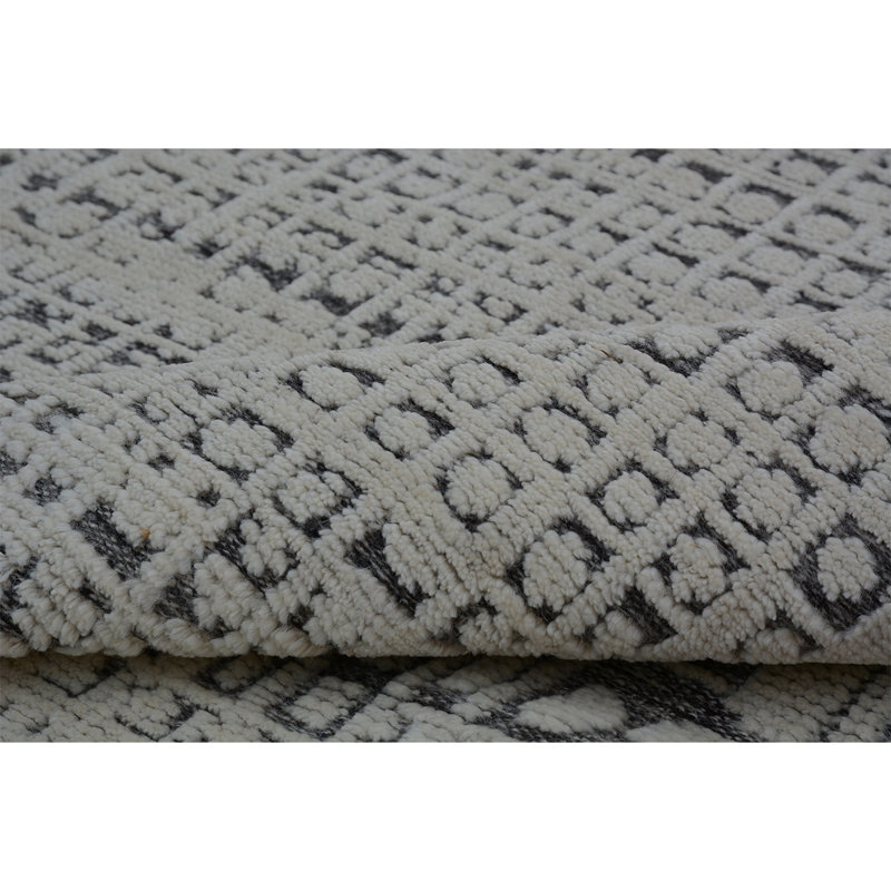 Tapis ivoire / bleu marine noué à la main de haute qualité, Rectangle 10 pi x 14 pi