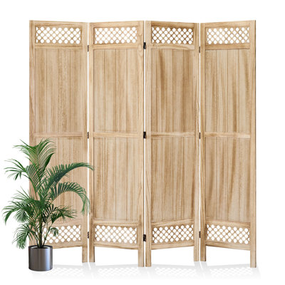 67" Rustic Wooden Folding Room Divider with Lattice Design