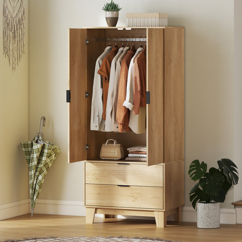 Armoire garde-robe avec portes à fermeture douce, garde-robe d'armoire, naturel