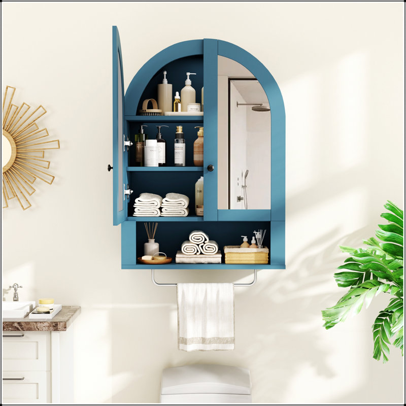 Armoire murale arquée avec portes en miroir et tablettes réglables pour la buanderie, la salle de bain et la cuisine