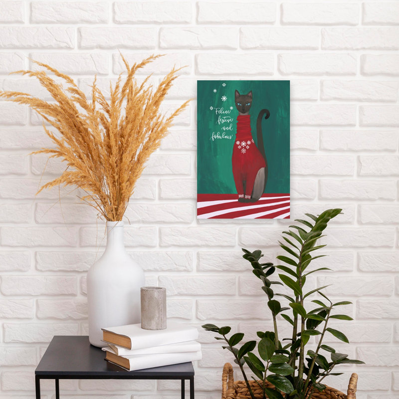 Festive Cat Sweater Abstract Contemporary Cat Landscape Nature Wall Art Print 1 Piece Wrapped Canvas Wall Art