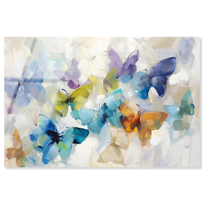 Fluttering Butterflies High-Gloss Frameless Acrylic Glass Wall Art Butterfly Wall by Art Remedy, Ready to Hang, 24 x 16