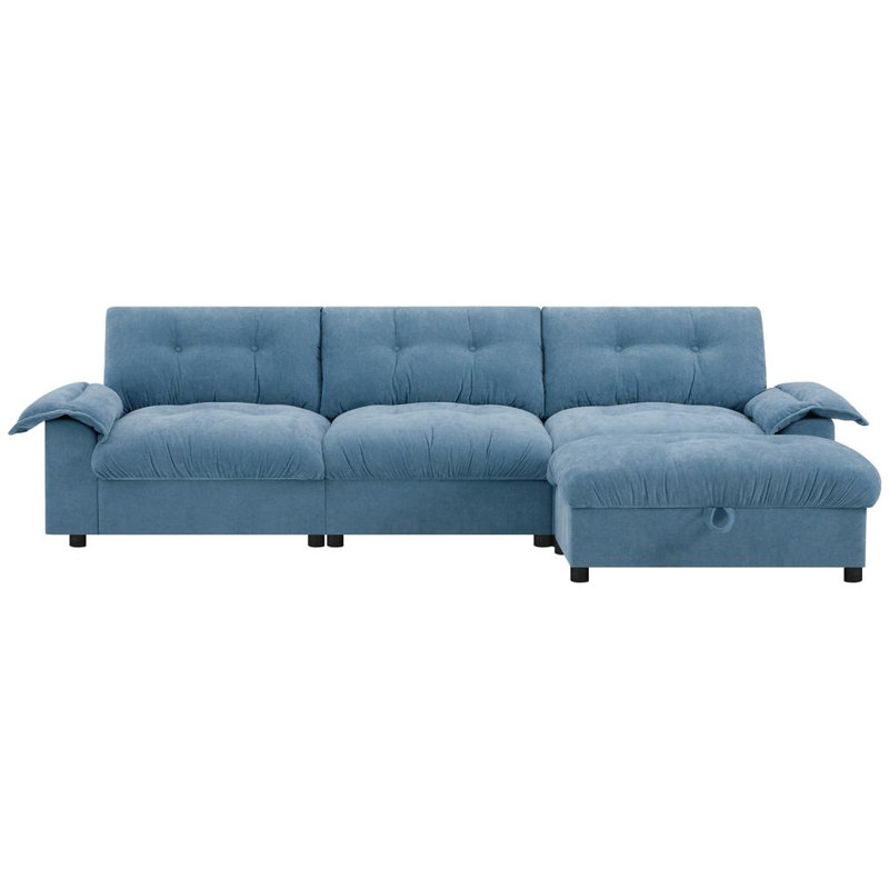 3 Seater Sofa with Ottoman, Light Blue Chenille