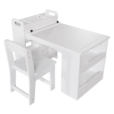 Ensemble de table et 2 chaises en bois pour enfants, bureau de rangement pour dessin d'écriture, utilisation en classe à la maison, blanc