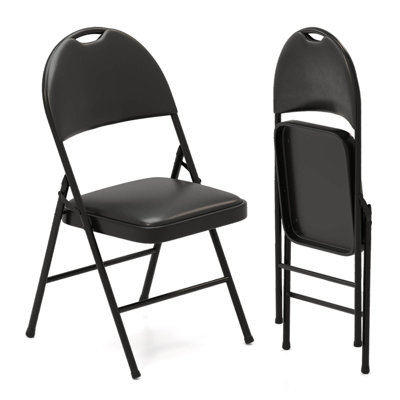 2 Pcs Folding Padded Party Chairs With Metal Frame Pvc Leather Stackable Chairs