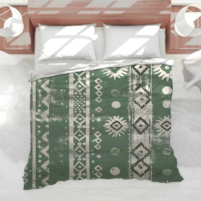 Édredon vert à motif géométrique tribal, Lit simple