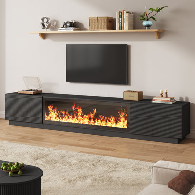 Meuble télé 94 po avec foyer, meuble télé pour téléviseur de 100 po ou moins, noir