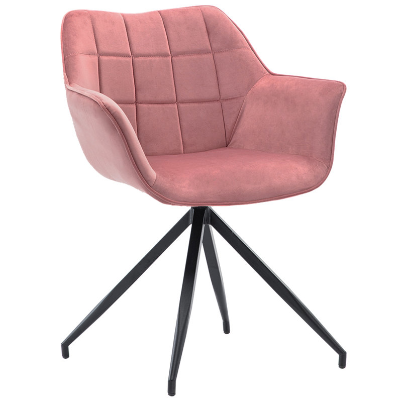 Solace Mid-Century Modern Velvet Upholstery Metal Base Armchair, Pink Velvet
