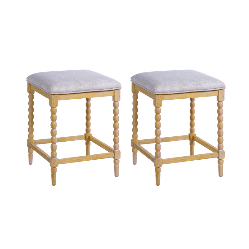 26'' Rustic Acacia Wood Counter Stools With Foam-Padded Seat And Open Airy Backless Design, Light Gray/Light Oak Brush