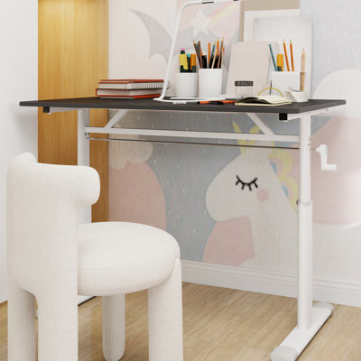 Bureau à hauteur ajustable pour, adultes, bureau à domicile et bureau, fer gris - bois avec support à double colonne Esthétique simple, travail debout, ajustement manuel approprié
