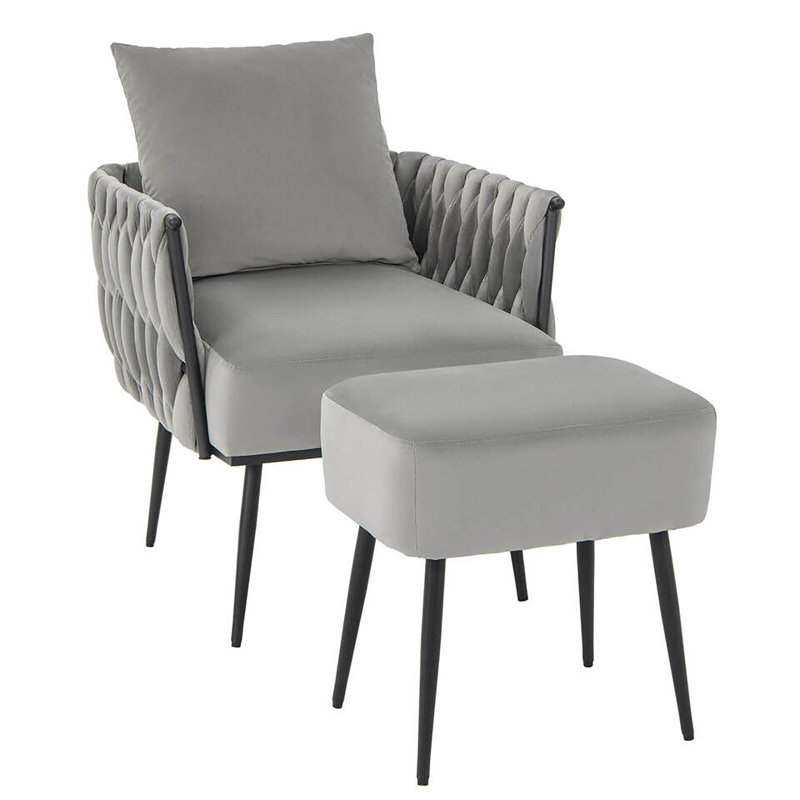 Itamar Velvet Accent Chair with Ottoman, Gray Velvet